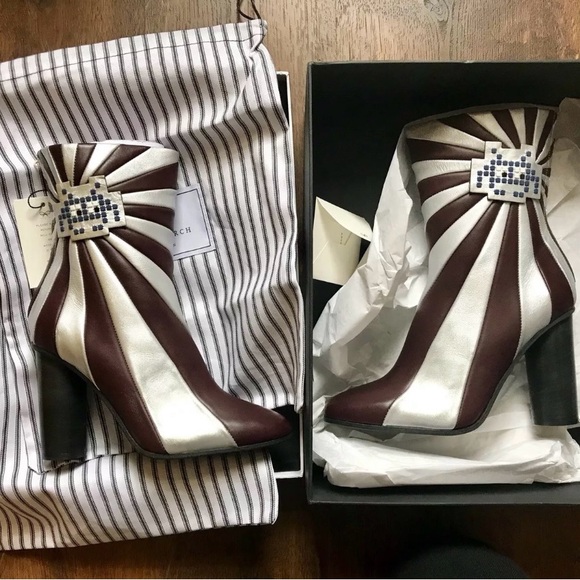 Anya Hindmarch Space Invader Ankle Boots - Size 40 - Burgundy/ Silver NIB - Picture 2 of 5